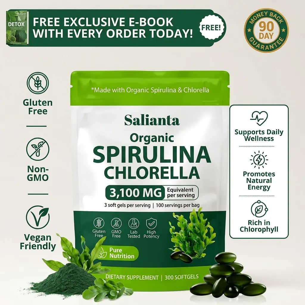 Salianta Spirulina 3,100 mg Equivalent with Chlorella softgels